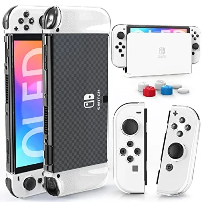 Afbeelding van HEYSTOP Switch OLED hoes compatibel met Nintendo model 2021, dockable PC beschermhoes voor comfortabele TPU Joy Con Grip Case en 6 duimstokdoppen