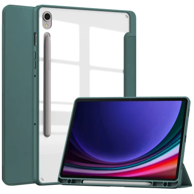 Afbeelding van Samsung Galaxy Tab S9 Hoes: iMoshion Trifold Hardcase Bookcase Shockproof/Valbescherming Hardcase,Bookcase Groen Kunststof Tablet Hoezen