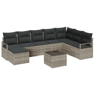 Afbeelding van vidaXL 8 delige Tuin Sofa Set met Kussens Grijs Poly Rattan
