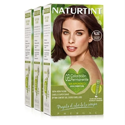 Afbeelding van aturtint Biobased Ammoniakvrije kleuring 100% grijsdekking Plantaardige ingrediënten Natuurlijke en langhoudende kleur 4.32 Kastanje Intens Pak van 3