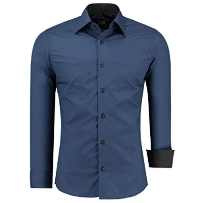 Afbeelding van J&#039;S FASHION Herenoverhemd met lange mouwen in slim fit gemakkelijk te strijken EU maten: S tot 6XL, Donkerblauw, L
