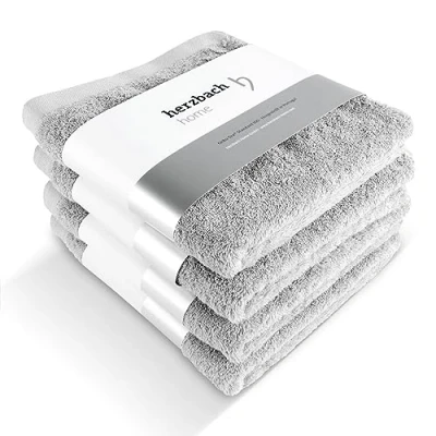 Afbeelding van herzbach home handdoeken set van 4 premium kwaliteit 100% katoen 50x100 cm extra zacht (zilvergrijs)