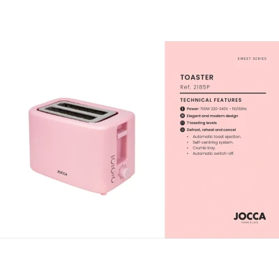 Afbeelding van Jocca Sweet Broodrooster Toaster 2 Boterhammen Broodroosters Roze 2185P