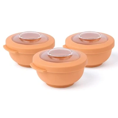 Afbeelding van Amuse Tylla Peach Snack set Perfect Afsluitbare Snackdoosjes Voor onderweg Vaatwas, magnetron, en diepvriesbestendig Oranje 3 x 200 ml
