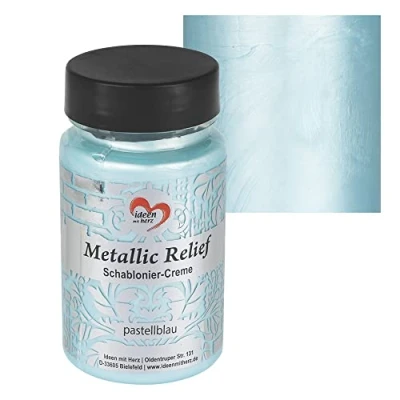 Afbeelding van Ideen mit Herz Sjabloneercrème, metallic reliëf, fijne structuurpasta, sjabloneerkleur, sjabloneerpasta, 90 ml, op waterbasis (pastelblauw)