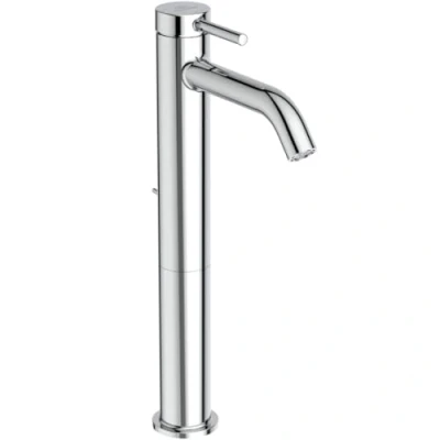 Afbeelding van Ideal Standard Ceraline, eengreepsmengkraan hoog, wastafelarmatuur met FirmaFlow patroon, bedieningsstang en afvoergarnituur, BlueStart systeem, Easyfix, verchroomd