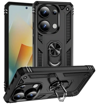 Afbeelding van Hoesje voor Xiaomi Redmi Note 13 Pro 4G Case Schokbestendige Beschermhoes met 360 Graden Draaibare Ring Rugged Bumper Shell Metalen Ringsteun Armor Shockproof Cover (Zwart)