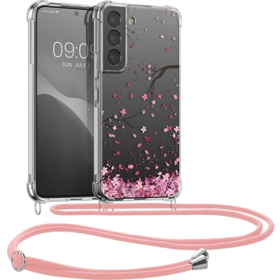 Afbeelding van kwmobile telefoonhoesje geschikt voor Samsung Galaxy S22 Hoesje met telefoonkoord Back cover smartphone Case in poederroze / donkerbruin transparant