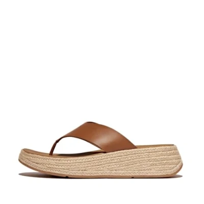Afbeelding van FitFlop F Mode Espadrille Leather Flatform T/Post Sandals BRUIN Maat 39