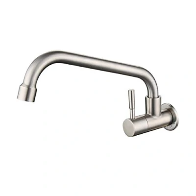 Afbeelding van Moderne Keuken Tap Wandmontage Koud Water Wastafel Kraan Swivel Uitloop Rvs Kranen
