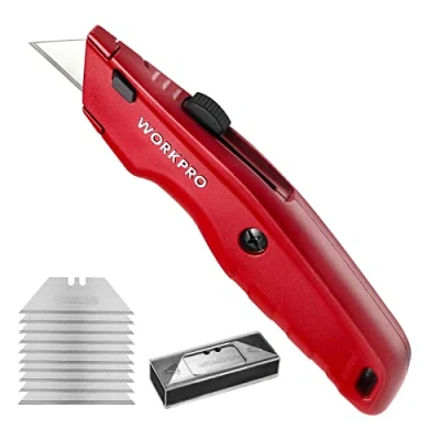 Afbeelding van WORKPRO Premium Utility Knife, 1PC Retractable All Metal Heavy Duty Box Cutter, Quick Change Blade Razor with 10 Extra Blades