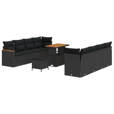Afbeelding van vidaXL Tuinbank Set met kussen 11 pcs Zwart Poly rattan