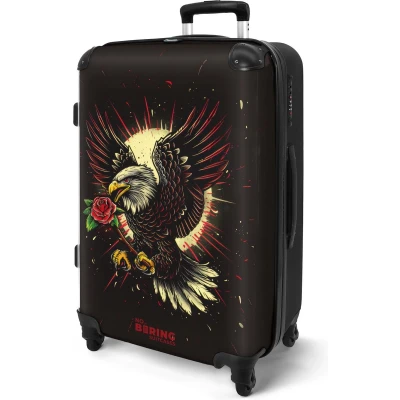 Afbeelding van NoBoringSuitcases.com® Koffer groot Rolkoffer lichtgewicht Zwart met adelaar en rode bloem Reiskoffer 4 wielen Grote trolley XL 20 kg bagage