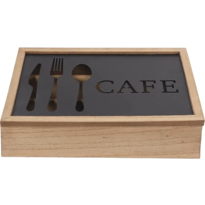 Afbeelding van Bestekorganizer DKD Home Decor Zwart Metaal Bruin Vintage Hout MDF (25 x 18 6 cm)