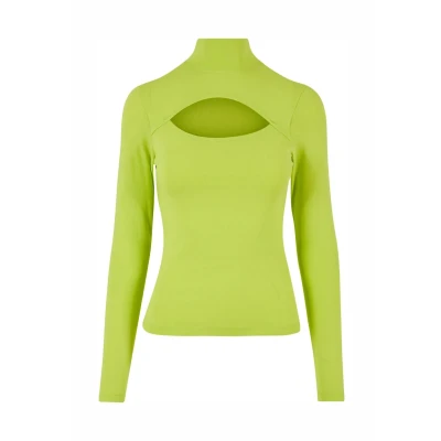 Afbeelding van Urban Classics Cutout Turtleneck Longsleeve, Dames, Maat: Large, Frozenyellow