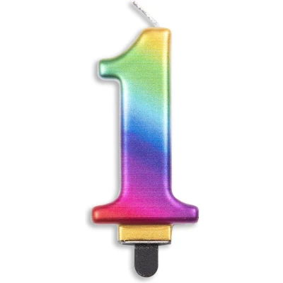Afbeelding van Kaars 1 jaar Regenboog Metallic 8cm