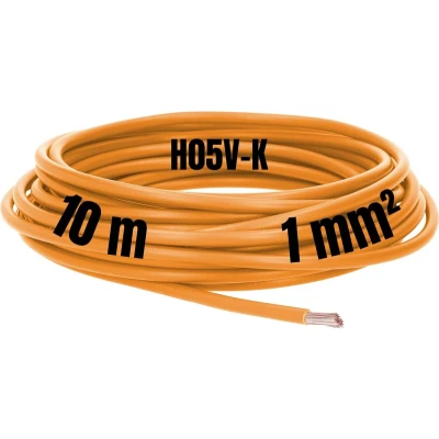 Afbeelding van Kalitec 10 meter H05V K 1 mm² oranje bedradingsleiding, flexibele aderkabel, pvc enkele kabel, strengen mm², bedrading fijne draden, kabel enkrachtig, schakeldraad