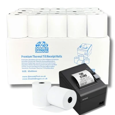 Afbeelding van Double Dragon, 80 x mm premium thermisch papier kassabonrol voor EPOS printer, POS terminal, kassa [20 stuks]