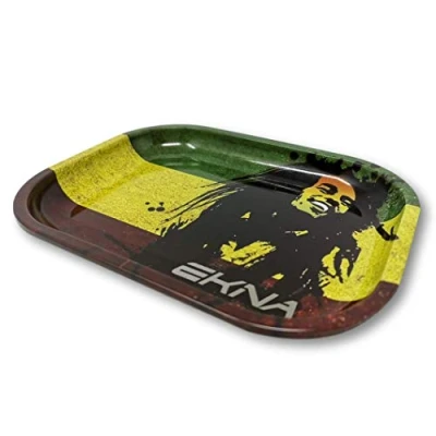 Afbeelding van EKNA Rolling Tray 18x14x1,6cm BAU dienblad Travel rolplateau Joint draaionderlegger verschillende designs Rastamann Design van aluminium (Rasta)