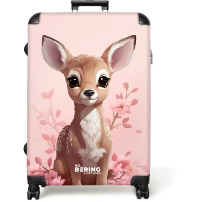 Afbeelding van NoBoringSuitcases.com® Koffer groot Reiskoffer lichtgewicht Jong hertje met roze achtergrond Rolkoffer 4 wielen Grote trolley XL 98 liter bagage