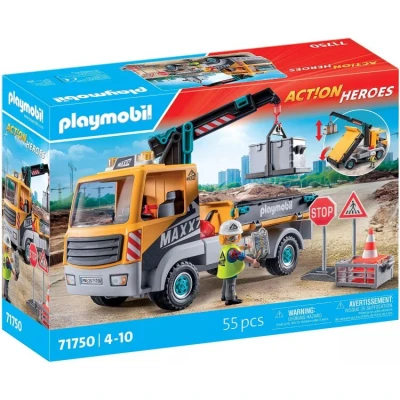 Afbeelding van PLAYMOBIL Playm. Baustellen LKW mit Kran 71750 constructiespeelgoed