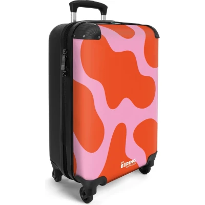 Afbeelding van NoBoringSuitcases.com® Handbagage koffer lichtgewicht Reiskoffer trolley Roze met rode vlekken Rolkoffer wieltjes Past binnen 55x40x20 en 55x35x25