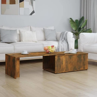 Afbeelding van Salontafel 150x50x35 cm bewerkt hout gerookt eikenkleurig
