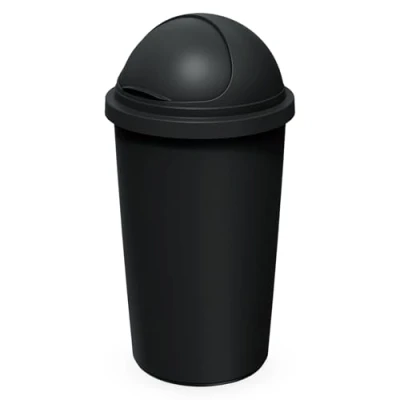 Afbeelding van Spetebo XXL Afvalemmer met koepeldeksel, zwart, 50 l, ronde vuilnisemmer schuifdeksel, afvalbak, grote recyclebaar