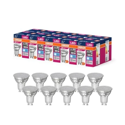Afbeelding van OSRAM LED STAR VALUE PAR16 LAMP til GU10 BASE, REFLEKTOR LAMP, GL, 620 LUMENS, Kold hvid (4000K), Udskiftning konventionelle 49W pærer, ikke dæmpbar, 10 pack