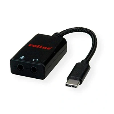 Afbeelding van USB C naar 2x jack 3.5 mm adapterkabel Roline 0.15 meter (Stereo, 100% koper)