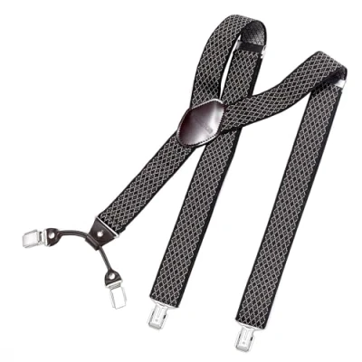 Afbeelding van DonDon herenbretels 3,5 cm breed 4 clips van bruin leer in Y vorm elastisch en verstelbaar donkergroen