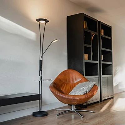 Afbeelding van QAZQA Vloerlamp zwart met leesarm incl. LED en USB poort Sevilla