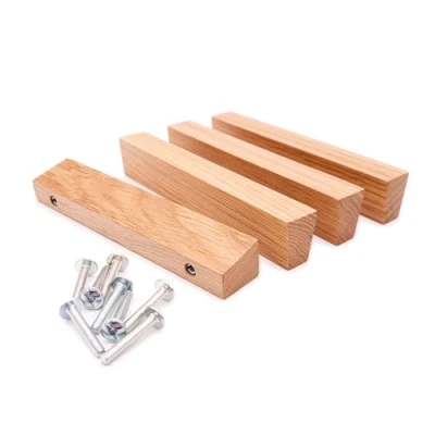 Afbeelding van JOWE Meubelgrepen van hout, incl. schroeven, 4 stuks handgrepen gelakt eikenhout, vorm: trapezium, boorafstand 96 mm