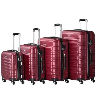 Afbeelding van Zelsius koffer set 4 stuks ABS hardshell met cijferslot, dubbele wielen en binnenscheidingswand handbagagekoffer, delig, trolley, groot, bagageset, rood, kofferset