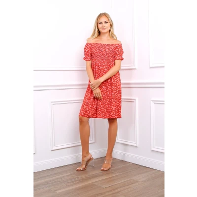Afbeelding van Beeldig zomerjurkje voor dames rood met witte bloempjes one size