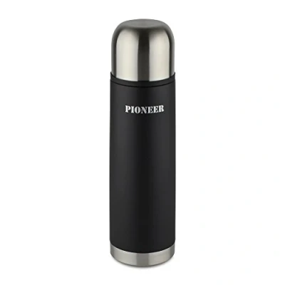 Afbeelding van Pioneer Flasks SVB500 Thermosfles, 0,5 L, Roestvrij Staal, met Drukknop en Drinkbeker, 8 uur Warm, 24 Koel, 100% Lekvrij, BPA Vrij, Zwart