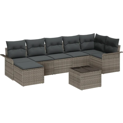 Afbeelding van vidaXL 7 delige Tuin Sofa Set met Kussens Zwarte Poly Rattan