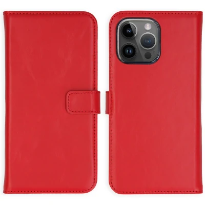 Afbeelding van Apple iPhone 15 Pro Max Hoesje Echt leder Selencia Bookcase Rood Telefoonhoesje