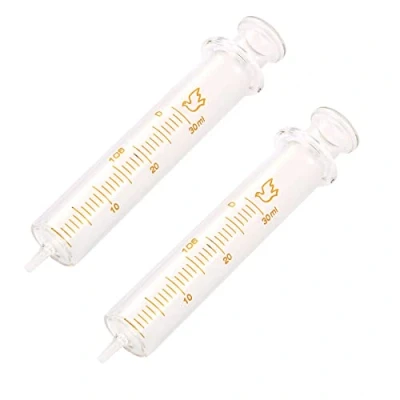 Afbeelding van 2 Pack Herbruikbare Glazen Spuiten, 30ml Spuit Standaard Diameter Kaliber Injector Laboratorium Sampler