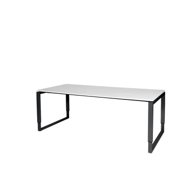Afbeelding van Domino Plus bureau, hoogte instelbaar (62 85cm) met 200x90cm &#039;zwevend&#039; krijtwit 25mm blad en zwart (RAL9011) O poot frame