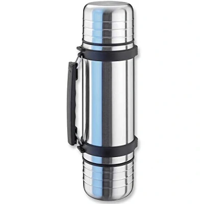 Afbeelding van Isosteel VA 9562DQ Duo vacuüm thermosfles, 1,0 l, van 18/8 roestvrij staal, met Quickstop eenhands schenksysteem en 2 afschroefbare drinkbekers