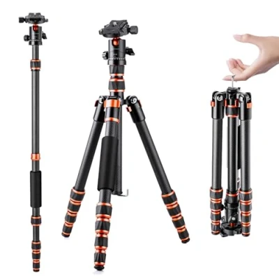 Afbeelding van K&amp;F Concept camera Statief,Lichtgewicht Carbon Reisstatief, Compacte Fotografie Statief met Monopod, 360 Balhoofd en Vrijgaveplaat voor DSLR C225C0+BH 25 (BA225)