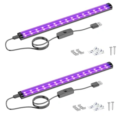 Afbeelding van Onforu 2 stuks 10W LED zwarte lichtbalk, 1 ft, USB Blacklight Buis, Bars met schakelaar, zwart licht voor fluorescerende wandtapijt poster, kast, glow party, Halloween, bodypaint