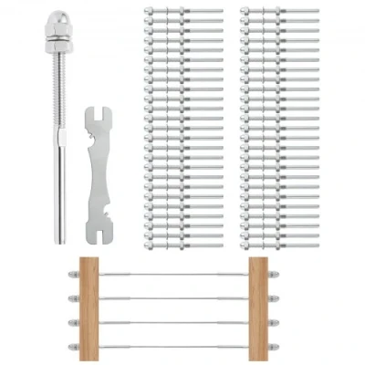 Afbeelding van VEVOR 61 stuks aansluitklemmen voor spanning met 1/8 inch schroefdraadstift brug, roestvrij staal T316, spanslot kabelrelingen hout /metalen stangen, zilver
