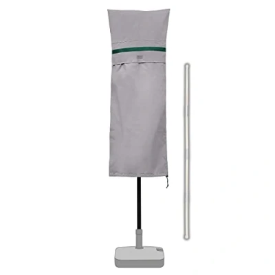 Afbeelding van Sekey Beschermhoes voor parasol, met stang, afdekhoes ovale ventilatieopeningen, tuin, markt, balkon, 100% polyester, lichtgrijs