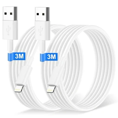 Afbeelding van iPhone oplaadkabel, originele USB Lightning kabel, 3 m, 2 stuks [Apple MFi gecertificeerd], oplaadkabel snellaadkabel voor 14/13 Pro/12/11/XS/XS