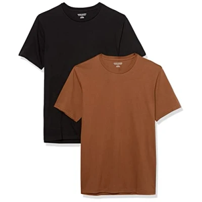 Afbeelding van Amazon Essentials Heren Slim Fit T shirt met korte mouwen en ronde hals, 2 stuks, zwart/bruin, S
