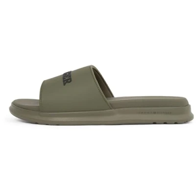 Afbeelding van TOMMY HILFIGER Heren DUAL DISITY POOL SLIDE, Khaki (Army Green), 8 UK, Legergroen, 42 EU