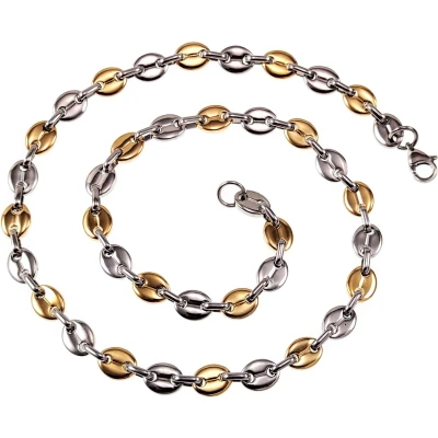 Afbeelding van 60cm x 9mm Koffieboon Ketting Unisex Stalen Goudkleur Zilverkleur Schakelketting