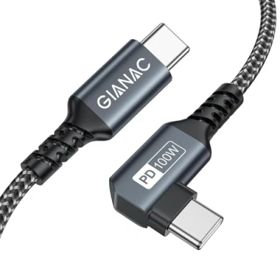 Afbeelding van GIANAC 100 W USB C naar kabel, 2 m, 90 graden snellaadkabel, PD 5A, type oplaadkabel met E Mark chip voor MacBook Pro, Air, iPad Samsung Galaxy, Huawei Google, lightning